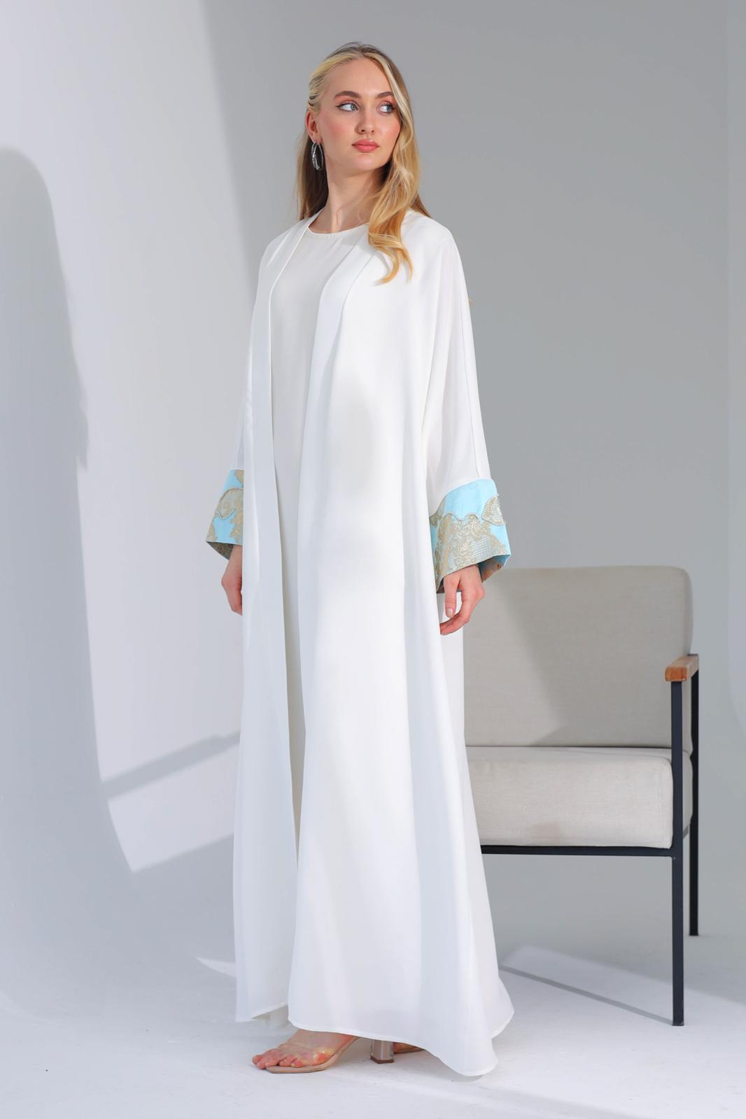 Beyaz Brokar Abaya Takım