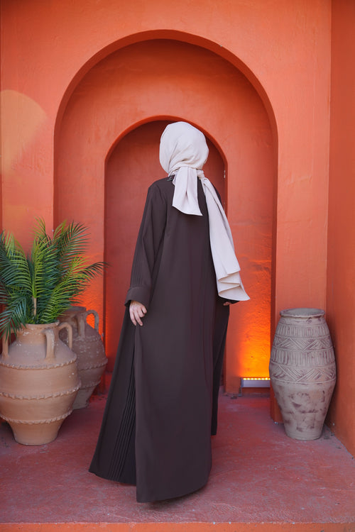 Acı Kahve Nervürlü Abaya Set