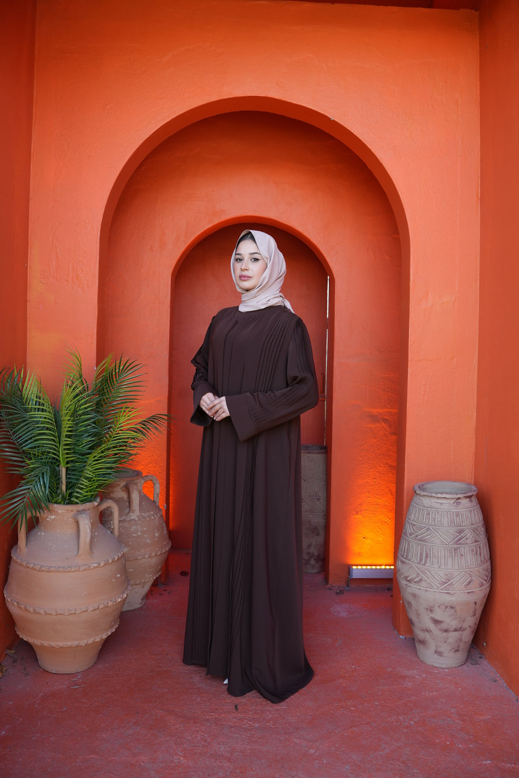 Acı Kahve Nervürlü Abaya Set