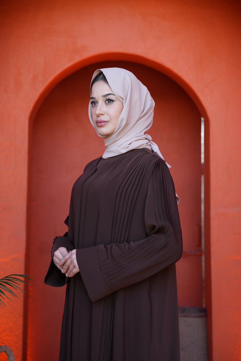Acı Kahve Nervürlü Abaya Set