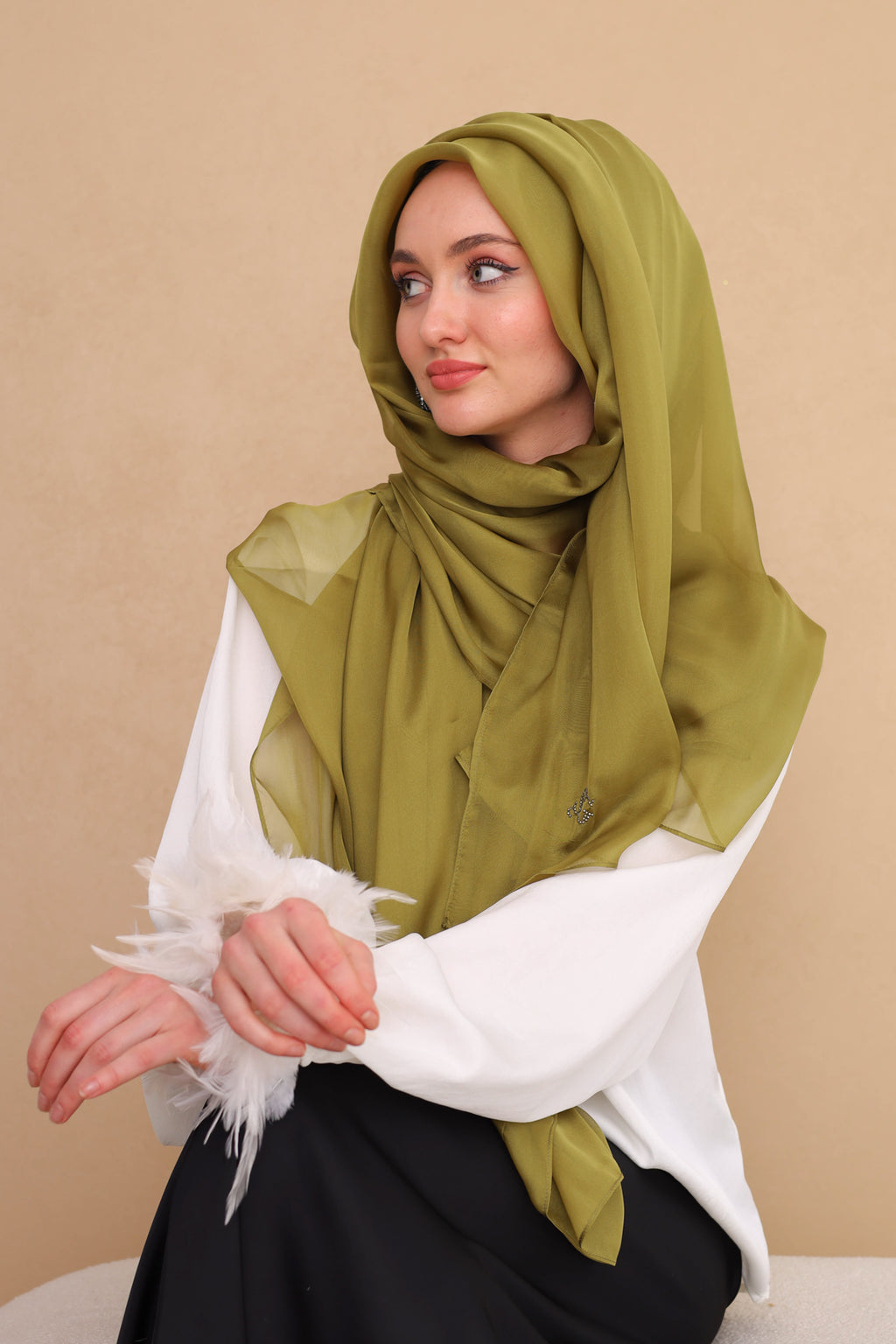YAĞ YEŞİLİ SAF İPEK ŞAL