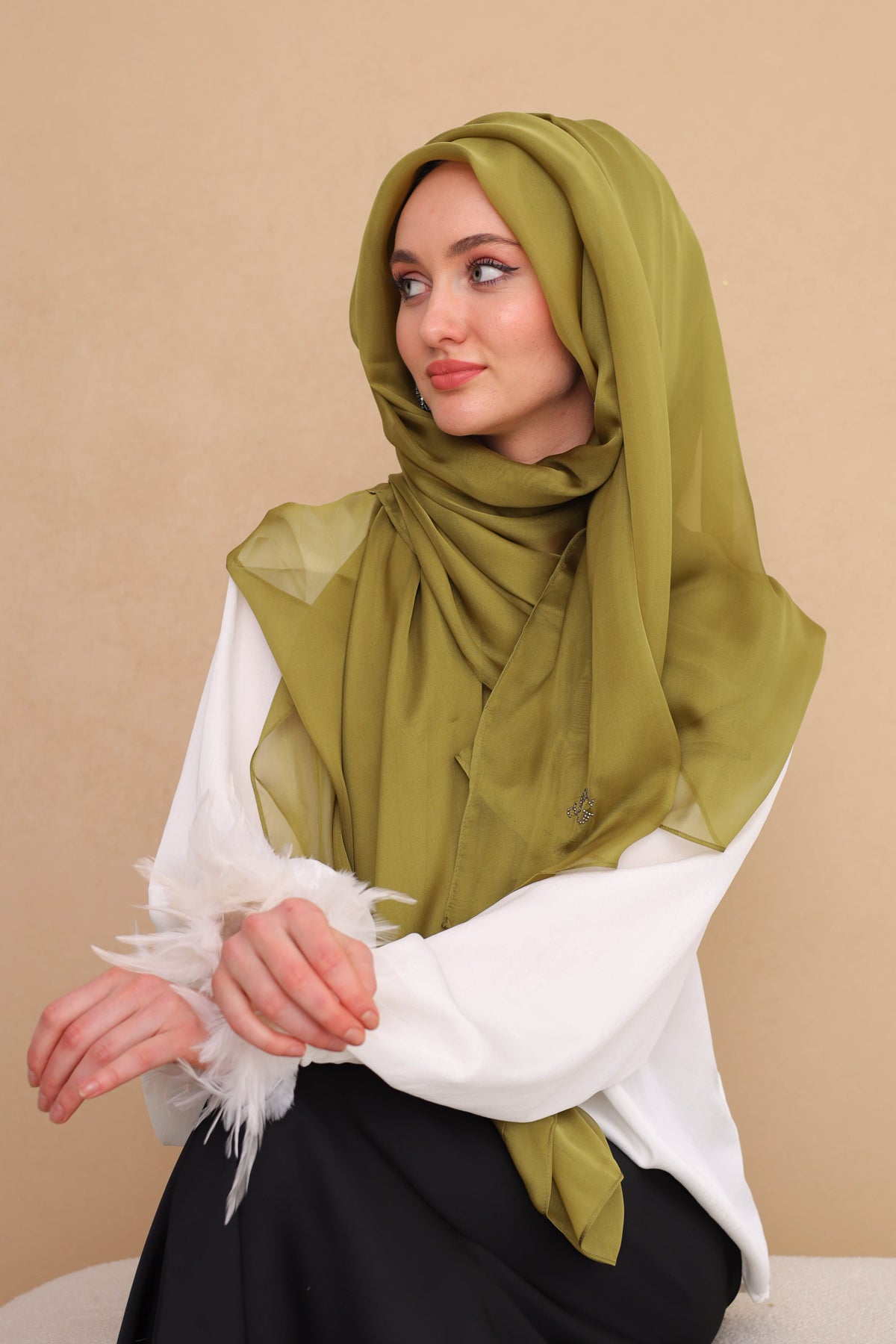 YAĞ YEŞİLİ SAF İPEK ŞAL