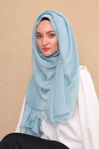BUZ MAVİSİ SAF İPEK ŞAL