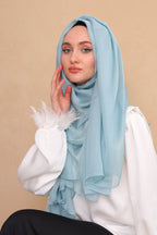 BUZ MAVİSİ SAF İPEK ŞAL