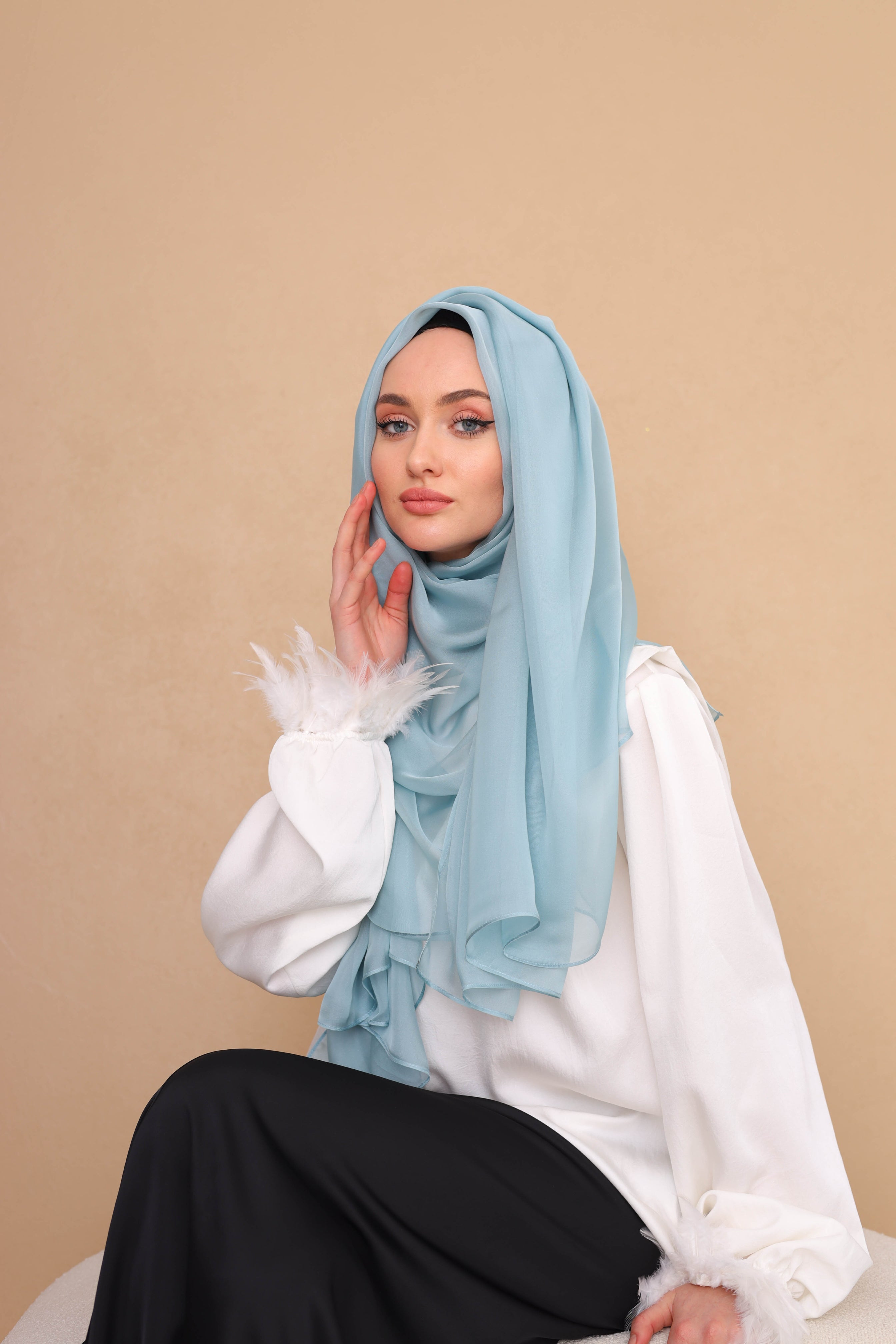 BUZ MAVİSİ SAF İPEK ŞAL