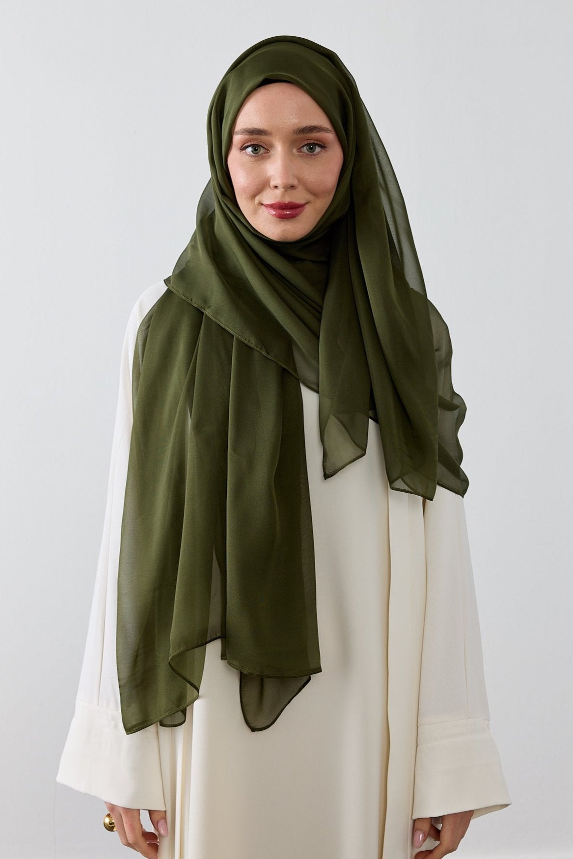 Haki saf ipek şal