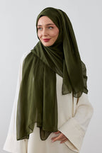 Haki saf ipek şal