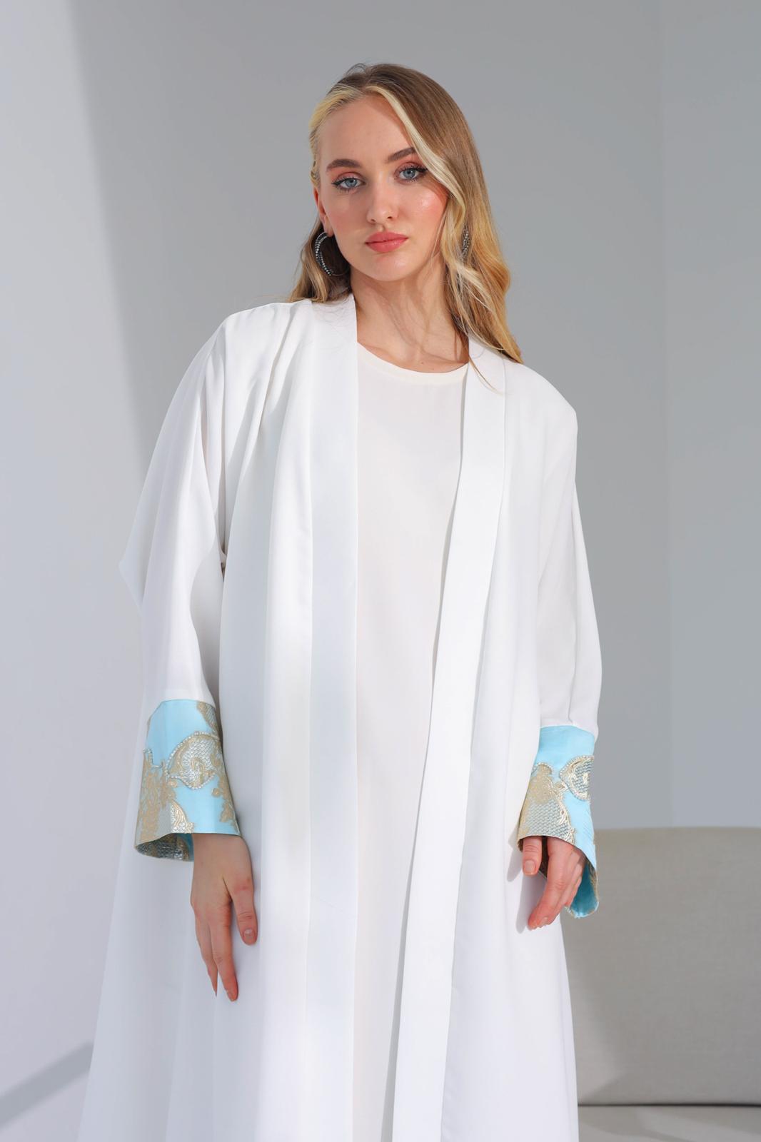 Beyaz Brokar Abaya Takım